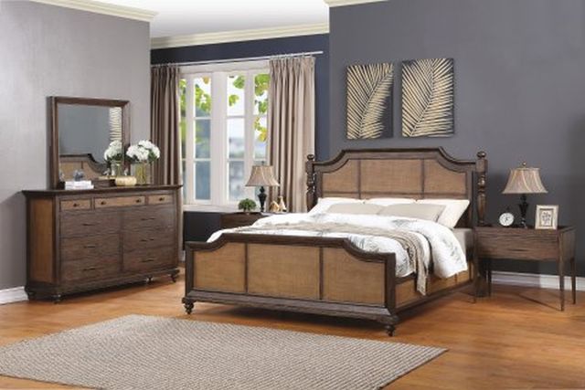 Flexsteel® Wakefield Dark Brown/Rattan Queen Bed-1