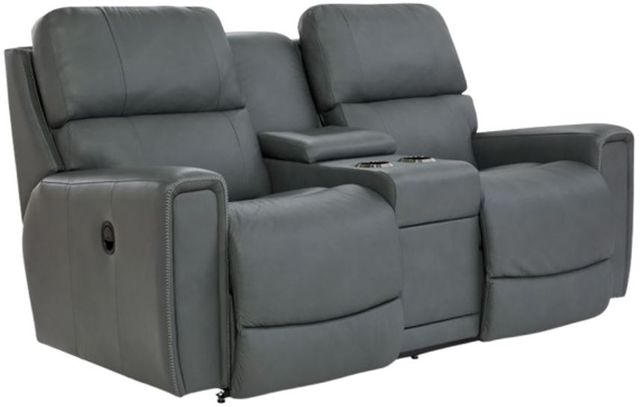 La-Z-Boy® Apollo Blue Grey Leather Manual Reclining Loveseat with Console-0