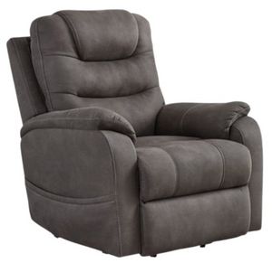 front left view of the Signature Design by Ashley® Snowfield Gunmetal Power Lift Recliner