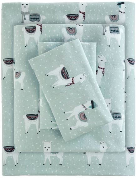 Olliix by True North by Sleep Philosophy Cozy Flannel Seafoam Llama King Cotton Printed Sheet Set-0