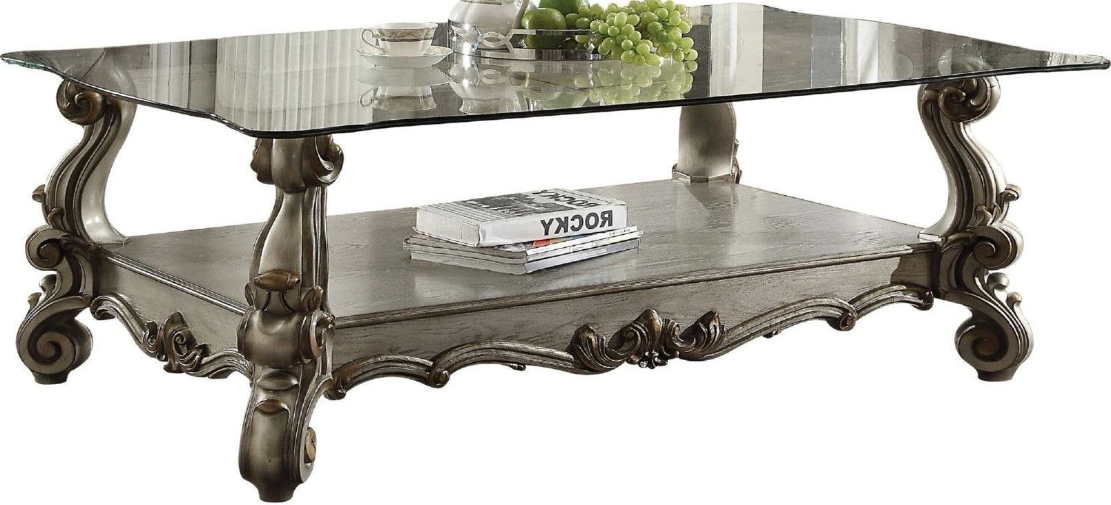 ACME Furniture Versailles Glass Top Coffee Table with Antique