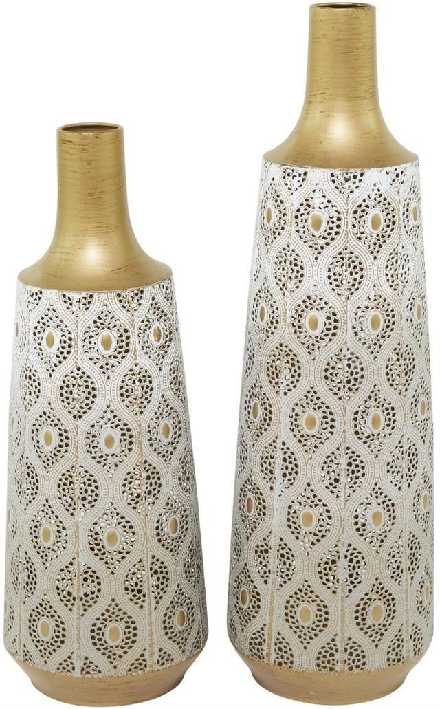 Deco Marche 2-Piece White Vase Set with Diamond Pattern-0