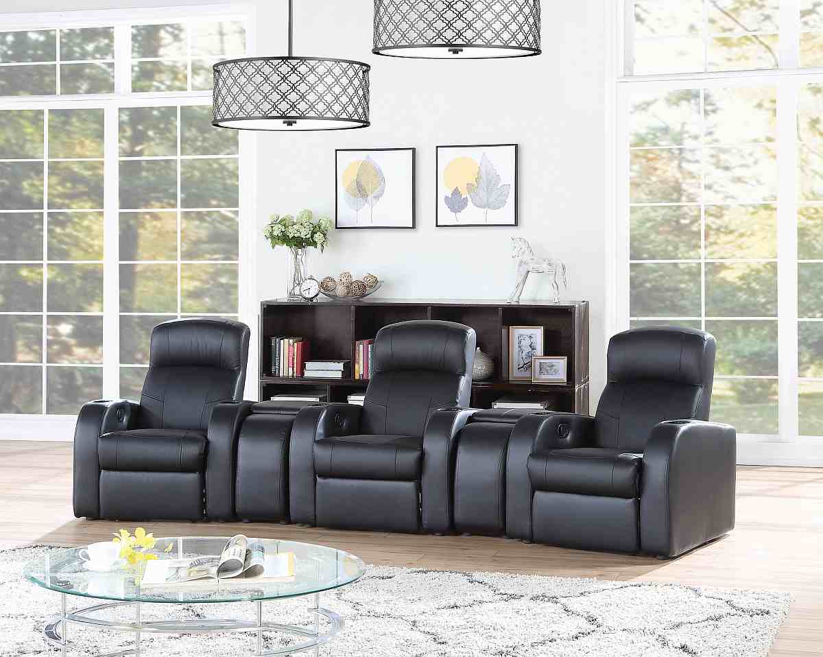 Coaster Cyrus Black Home Theater Upholstered Recliner - Thumbnail 4