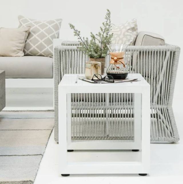 Sunset West Newport Satin White Metal Outdoor End Table-1