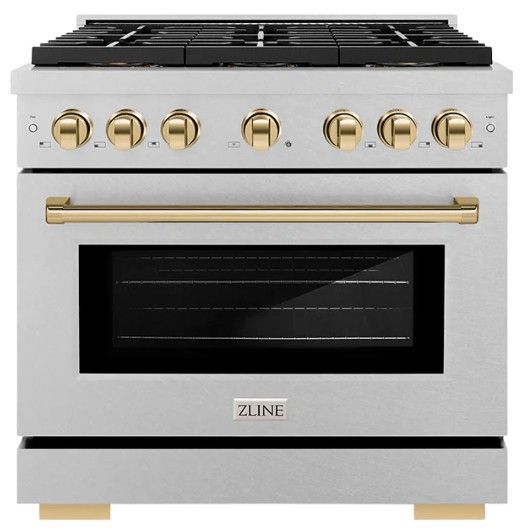 ZLINE Autograph Edition Paramount 36" 5.2 Cu. Ft. Satin Stainless Steel Dual Fuel Range with 6 Burner DuoPro™ Cooktop and Electric Convection Oven in Polished Gold Accents-0