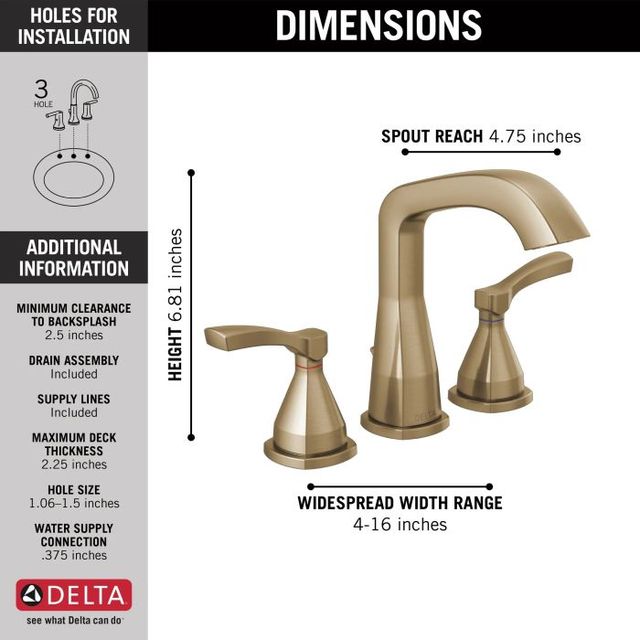 Delta Stryke® Lumicoat® Champagne Bronze 7" 2-Handle Lever Widespread Bathroom Faucet-1