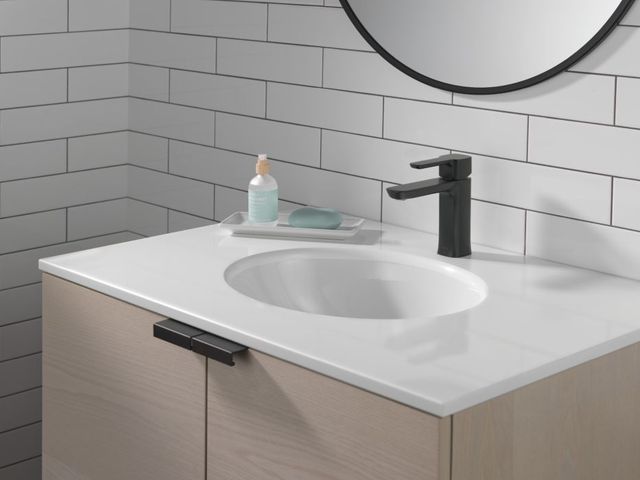 Delta Modern Matte Black 6" Single Handle Project-Pack Bathroom Faucet with Drain-2