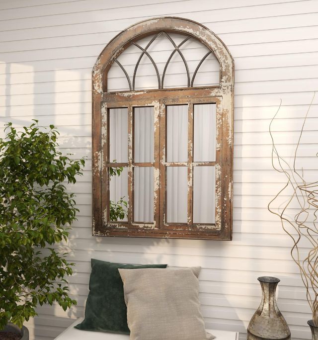 Deco Marche Brown 30" Arched Window Pane Wall Mirror-4