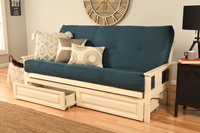 Kodiak Furniture Monterey Suede Navy/Antique White Full Storage Futon with Mattress-1