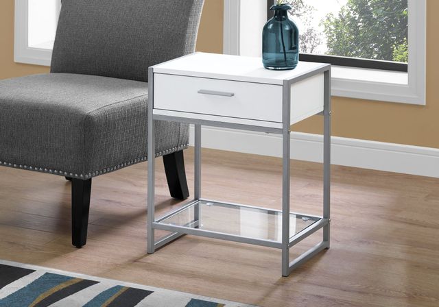 Monarch Specialties Inc. White 22"H Drawer Accent Table with Silver Metal Base-1
