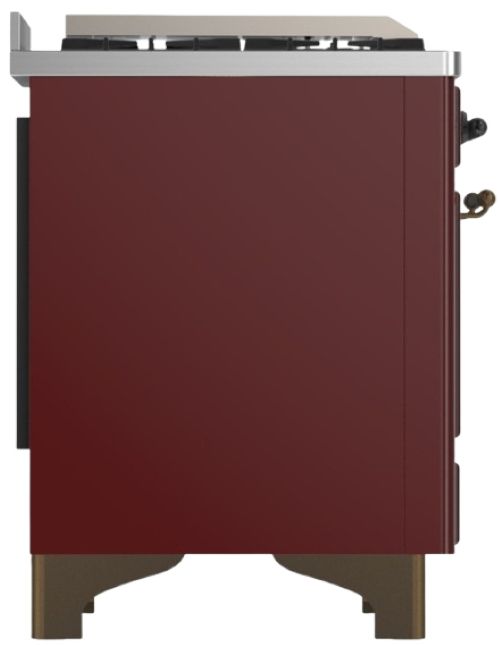 Ilve® Majestic III 36" Burgundy Pro Style Dual Fuel Liquid Propane Range with Solid Door and Burnished Trim-3