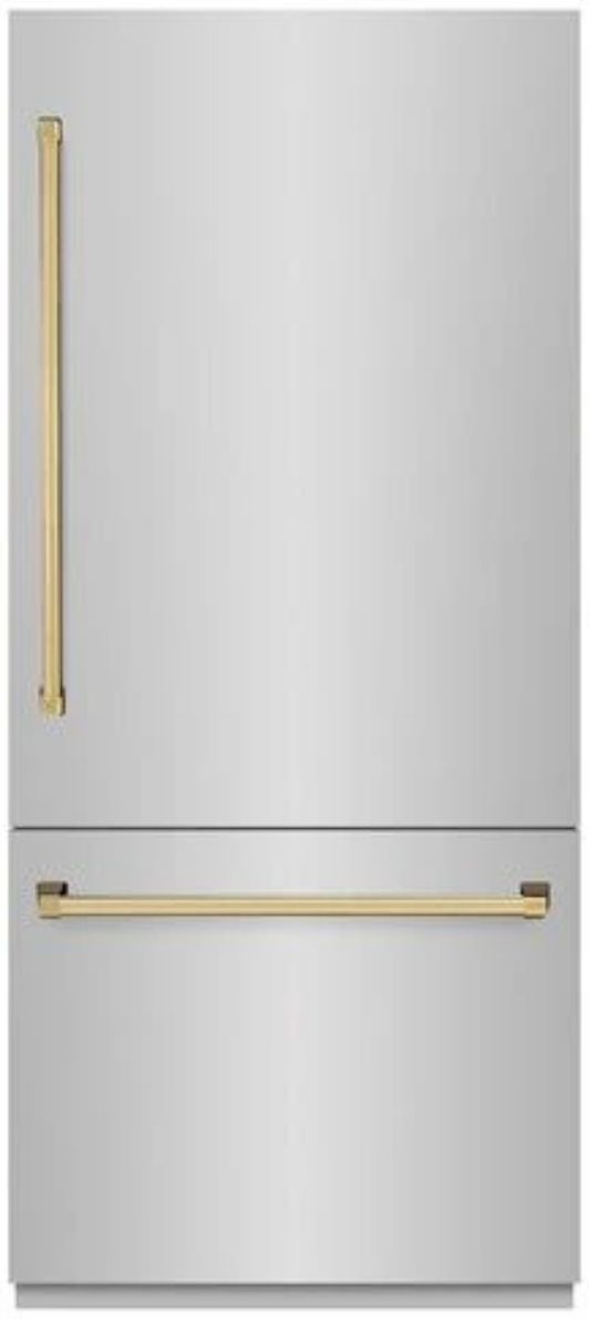 ZLINE Autograph Edition 36" 19.8 Cu. Ft. Stainless Steel Built In Bottom Freezer Refrigerator with Polished Gold Accents-0