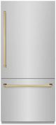 ZLINE Autograph Edition 36" 19.8 Cu. Ft. Stainless Steel Built In Bottom Freezer Refrigerator with Polished Gold Accents-0