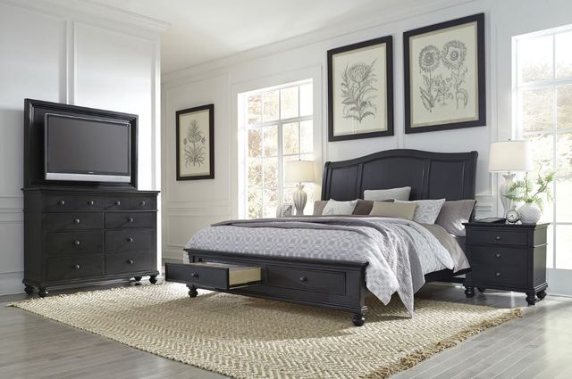 aspenhome® Oxford Rubbed Black King Sleigh Storage Bed-1