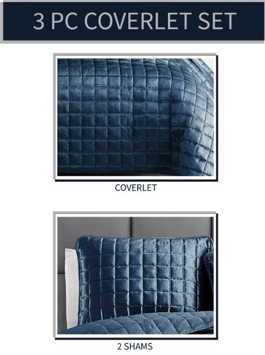 Hallmart Collectibles Luxe Cobalt Blue 3-Piece Queen Comforter Set-1