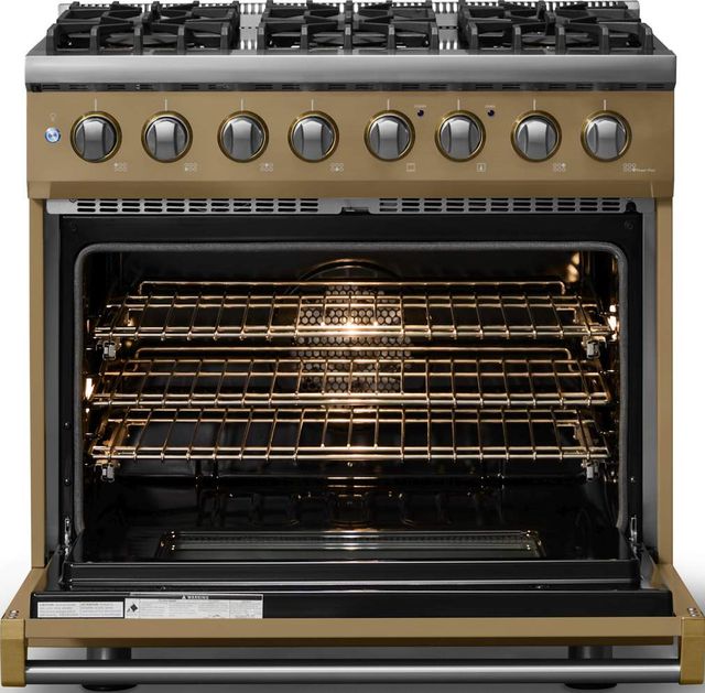 Viking® 5 Series 36" Golden Hour Pro Style Dual Fuel (LP) Range with Brushed Brass Trim-1