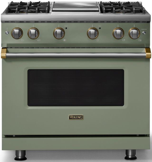 Viking® 5 Series 36" Eucalyptus Pro Style Gas (NG) Range with Brushed Brass Trim-0