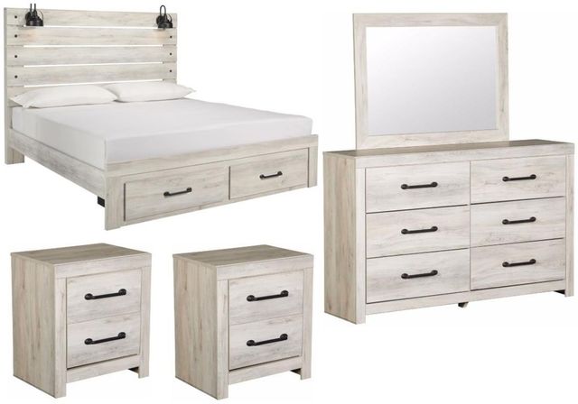 Signature Design by Ashley® Cambeck 5-Piece Whitewash White King Panel Storage Bed Set-0