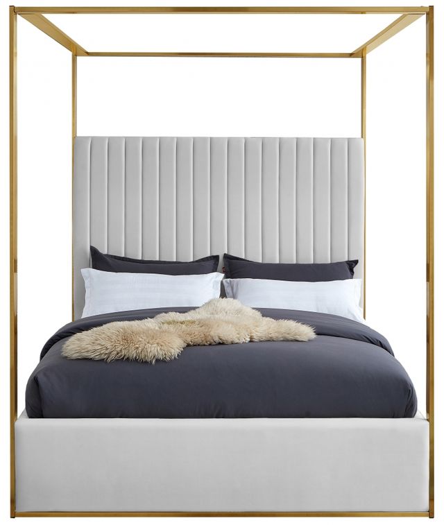 Meridian Furniture Jones White Queen Upholstered Canopy Bed-1