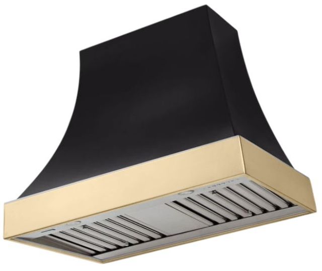 AGA Cascade 36" Matte Black Wall Mounted Range Hood with Polished Brass Trim-0