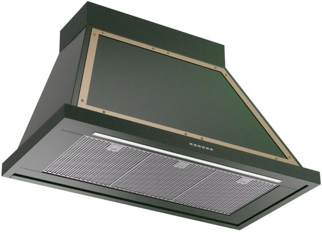 Ilve® Nostalgie II Noblesse 40" Emerald Green Wall Mounted Range Hood with Brass Trim-1