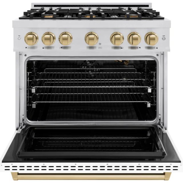 ZLINE Classic Autograph Edition 36" Stainless Steel Pro Style Gas Range with White Matte Door and Champagne Bronze Accents-1