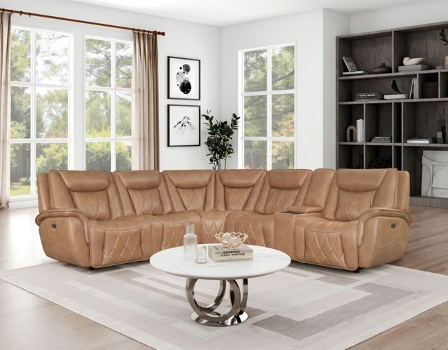 Corinthian Furniture Jordan 6-Piece Camel L-Shape Power Reclining Sectional with Freezer-1