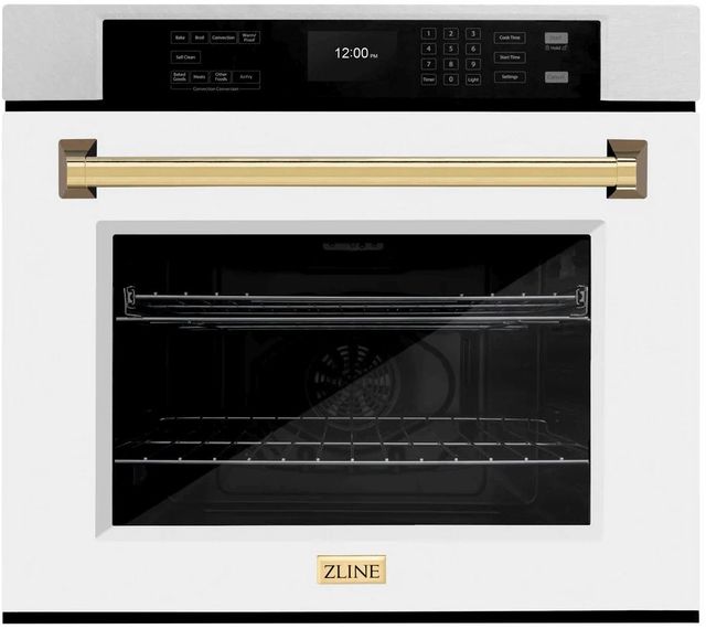 ZLINE Autograph Edition Professional 30" Satin Stainless Steel Single Electric Wall Oven with White Matte Door and Polished Gold Accents-0