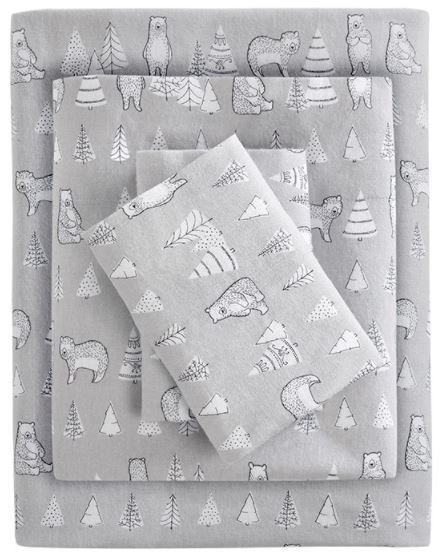 Olliix by True North by Sleep Philosophy Cozy Flannel Bear Twin Extra Large Cotton Printed Sheet Set-0