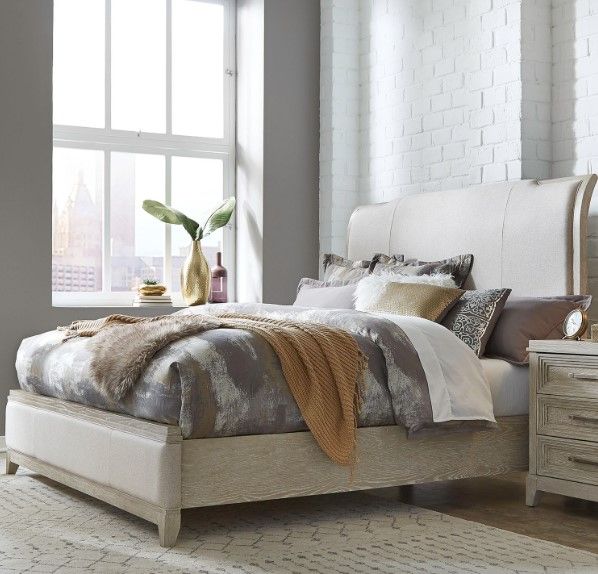 Liberty Furniture Belmar Knubby/Silver Champagne/Washed Taupe California King Upholstered Sleigh Bed-1