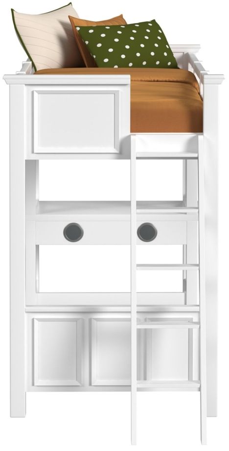 Elements International Hampton Kids White Youth Twin Loft Bed with Ladder and Desk-3