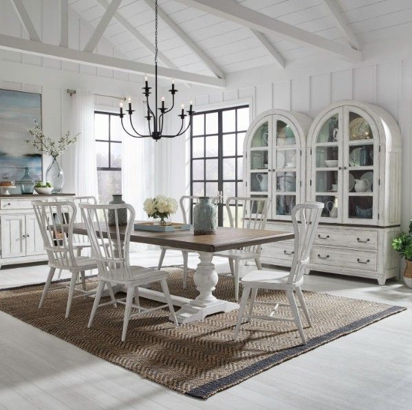 Liberty Furniture River Place 7-Piece Riverstone White/Tobacco Trestle Dining Set-1