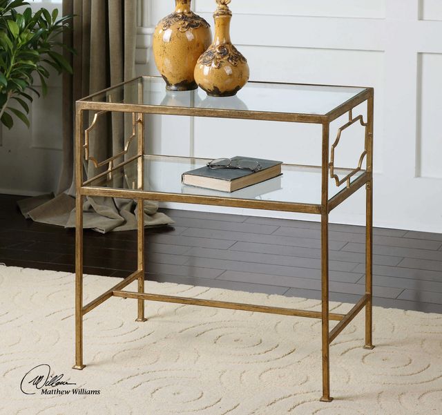 Uttermost® Genell Glass Top Side Table with Antique Gold Frame-1