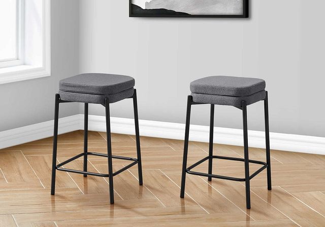 Monarch Specialties Inc. 2-Piece Black/Grey 26" Upholstered Counter Height Stools Set-1