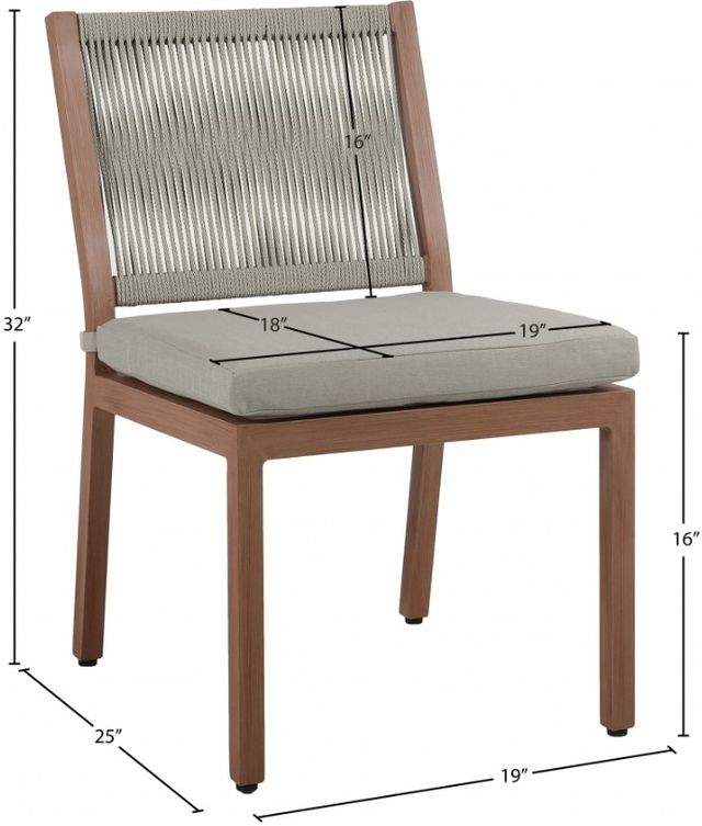 Meridian Furniture Maui Gray/Brown Aluminum Outdoor Dining Side Chair-4