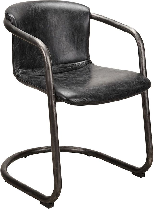 Moe's Home Collection Freeman 2-Piece Onyx Black Leather Dining Arm Chair Set-0