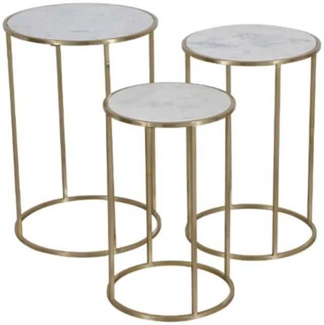 Jofran Inc. Global Archive Riviera 3-Piece White Nesting Table Set with Gold Base-1
