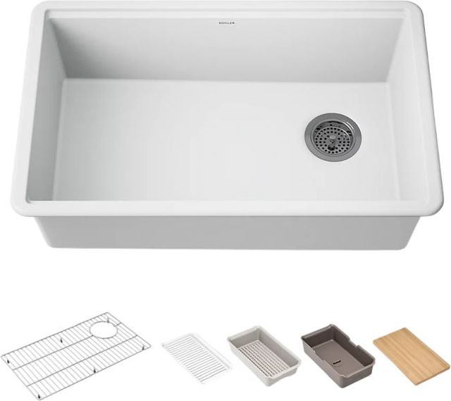 KOHLER® Billings® Matte White 30" Undermount Single-Bowl Workstation Kitchen Sink-0