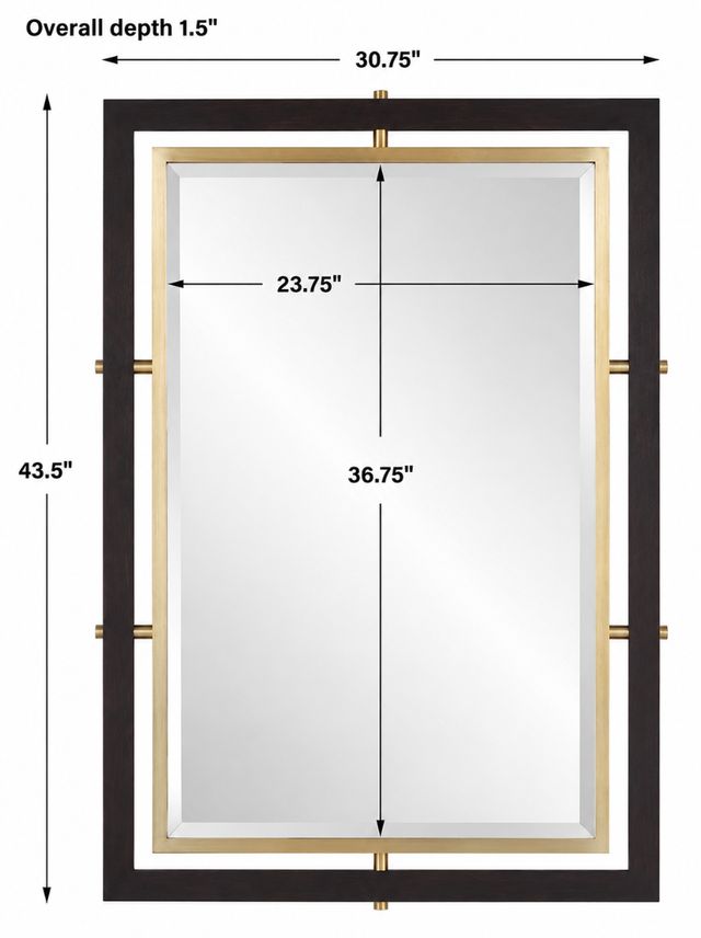 Uttermost® Bach Antique Brass/Dark Walnut Rectangle Mirror-3