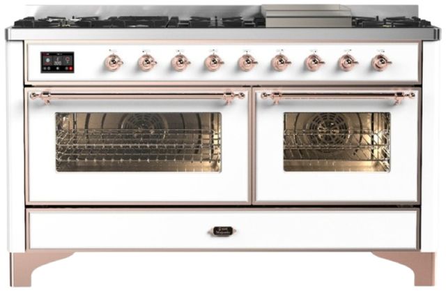 Ilve® Majestic III 60" White Pro Style Dual Fuel Natural Gas Range with Triple Glass Door and Copper Trim-0