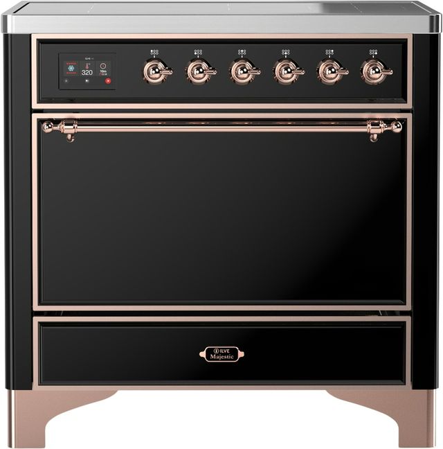 Ilve® Majestic III 36" Glossy Black Pro Style Induction Range with Solid Door and Copper Trim-0