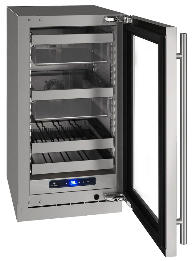 U-Line 5 Class Collection 18” 3.7 Cu. Ft. Stainless Steel Beverage Center with Reversible Hinge Glass Door-1