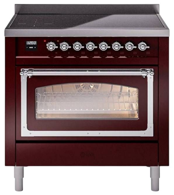 Ilve® Nostalgie II Noblesse 36'' Burgundy Pro Style Induction Range with Chrome Trim-0