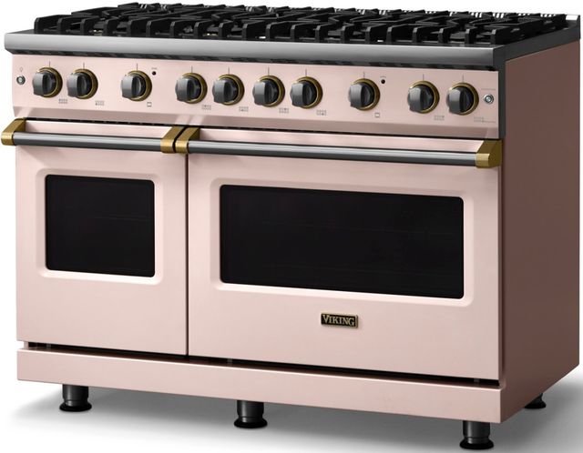 Viking® 5 Series 48" Blush Pro Style Gas (LP) Range with Brushed Brass Trim-2