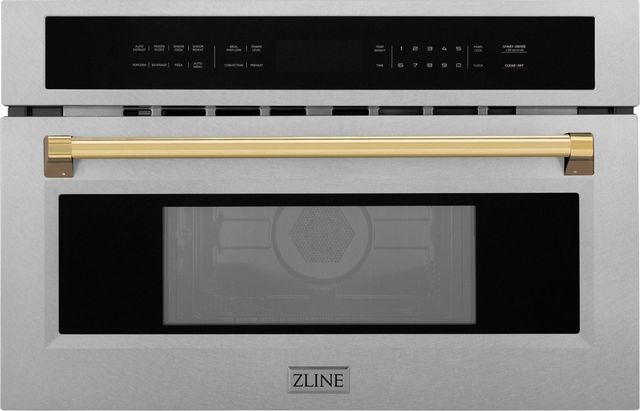 ZLINE Autograph Edition 30" 1.6 Cu. Ft. Satin Stainless Steel Built-In Convection Microwave Oven with Polished Gold Accents-0