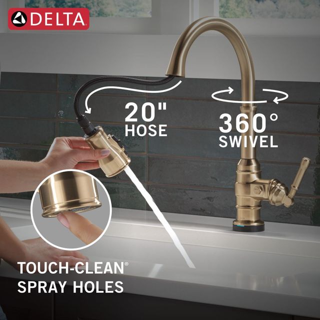 Delta Broderick® Champagne Bronze Touch2O® Technology Kitchen Faucet Champagne Bronze with Touchless Technology-3