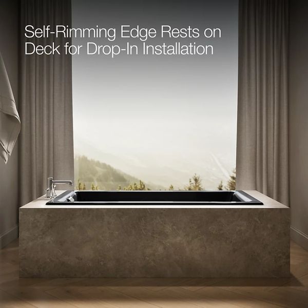 KOHLER® Tea-For-Two® Black 71.75" X 36" Drop-In/Undermount Whirlpool Bath with Multiple Pump Location-3