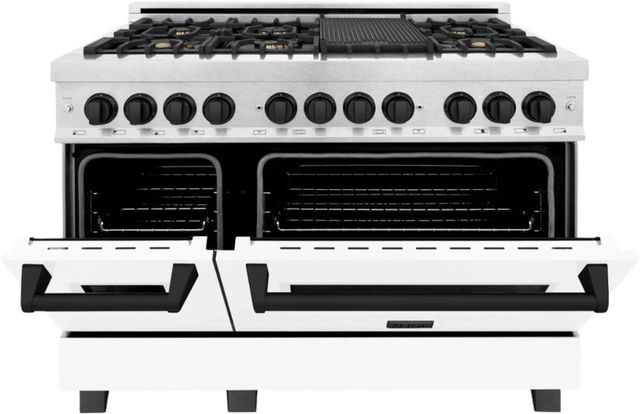 ZLINE Autograph Edition Legacy 48" Satin Stainless Steel Pro Style Dual Fuel Range with White Matte Door and Matte Black Accents-2