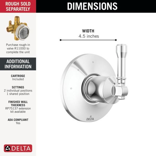 Delta Broderick® Lumicoat® Chrome 3-Setting Diverter Trim-1