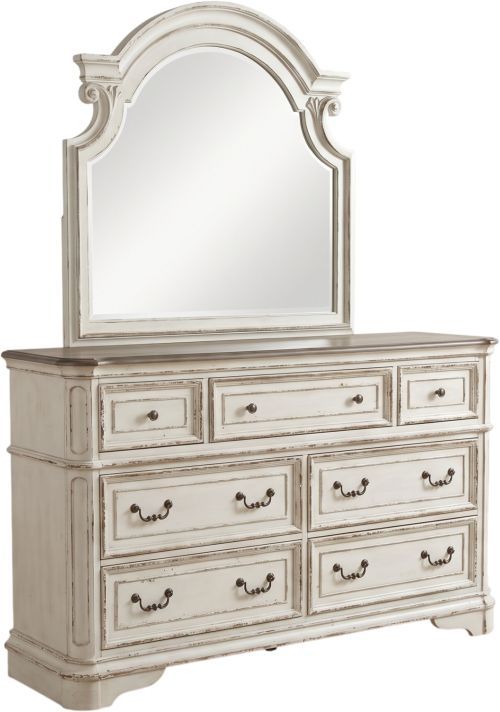 Liberty Furniture Magnolia Manor 4-Piece Antique White/Gray Queen Upholstered Bedroom Set-3